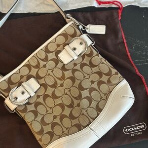 Coach Brown and White Shoulder Bag with Signature Pattern